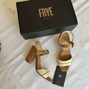 Frye Cream Leather Stack Heel.
